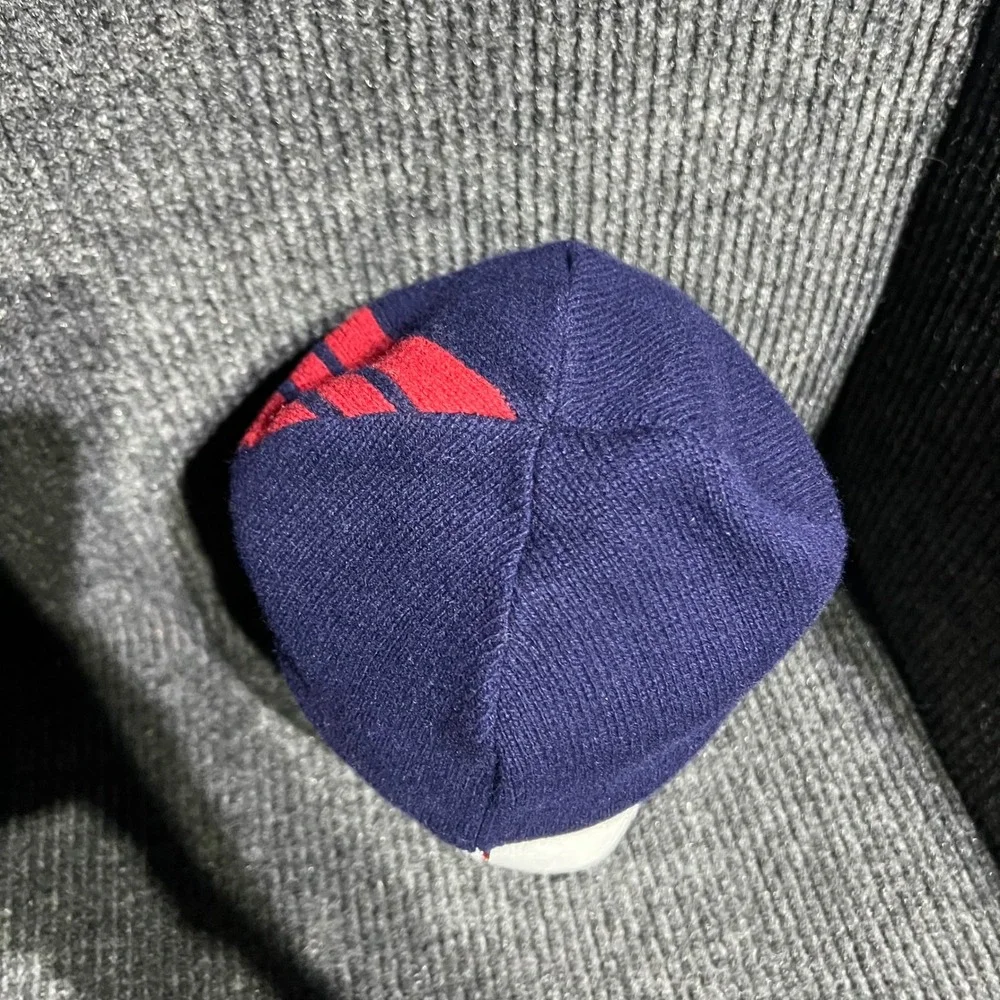 Vintage Polo Sport Beanie Mens OS Navy Red Racing Stripe Lambswool Knit Hat NWT